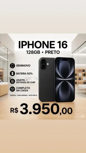 Iphone 16 128Gb Preto Completo Na Caixa Com Nota Fiscal Todo Original 