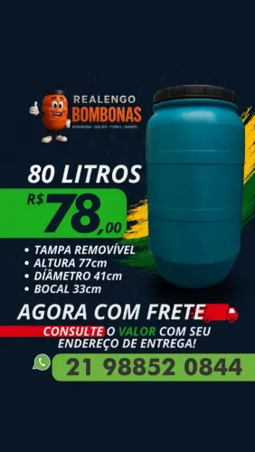 Bombona de 80 L pra Água Gelo Ração Óleo Suco Filtro, Bombonas Galão Tonel Tambor Barril