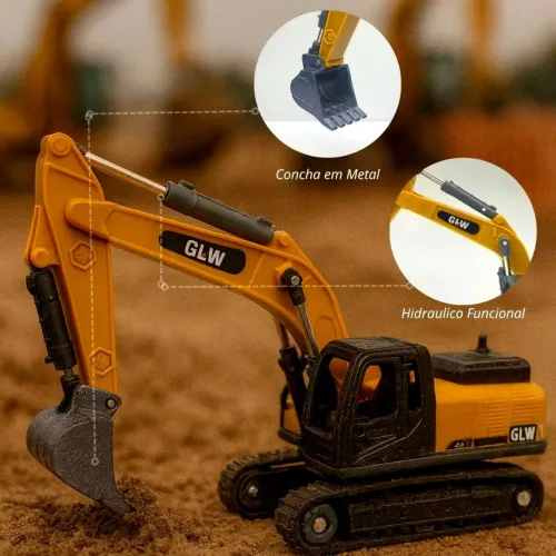 Miniatura Escavadeira Hidráulica Articulada tipo PC Metal Realista
