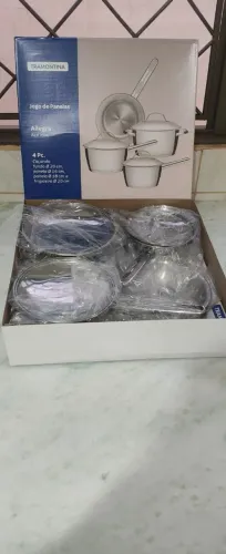 Jogo de Panelas Tramontina Allegra em Aço Inox com Fundo Triplo e Tampas de Inox 4 Peças