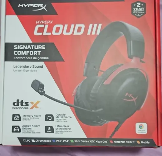 Headset Gamer HyperX Cloud III, DTS, Drivers 53mm, USB, PC, PS5, PS4, XBOX Series X/S, Xbo