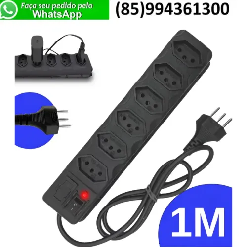 Régua Extensão Elétrica 6 Tomadas Filtro Linha 10a Cabo 1 Metro Bivolt