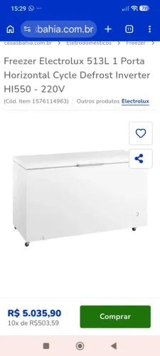 Freezer 513 litros inverter 220 volts
