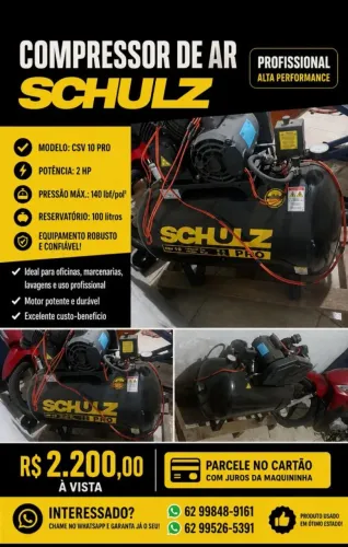 Compressor de Ar Schulz CSV 10 PRO 100 Litros 2HP E