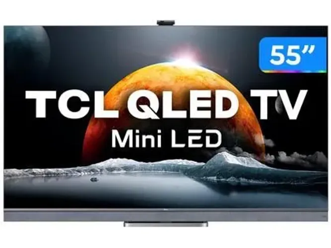 Smart tv 55" tcl miniled c825 com subwoofer onkyo integrado 60w 2.1. Estado de nova