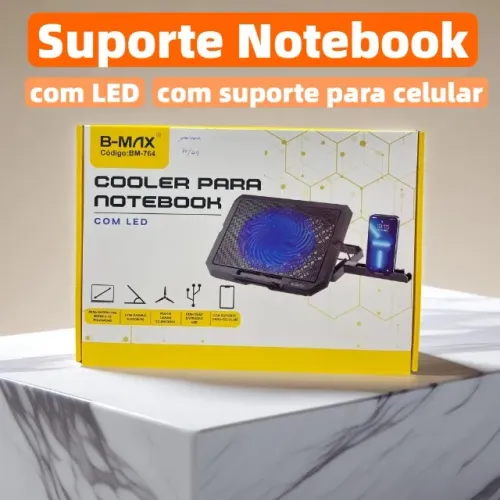 COOLER P/ NOTEBOOK C/LED E SUPORTE DE CELULAR BMAX764