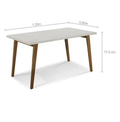 Mesa Jantar Nature Vidro Branco 1,35m + 4 Cadeiras Madeira