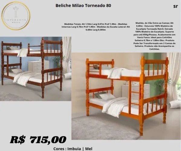 Beliche Milão Torneado 80, estrutura em madeira de eucalipto torneado.