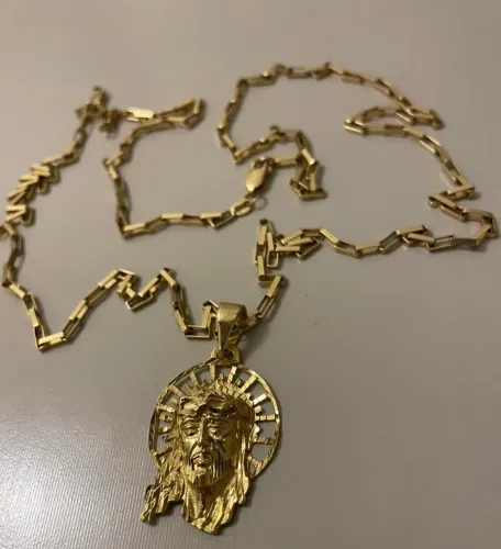 CORRENTE + PINGENTE DE OURO 18K MACIÇA 75 CENTÍMETROS DE COMPRIMENTO 15.7 GRAMAS