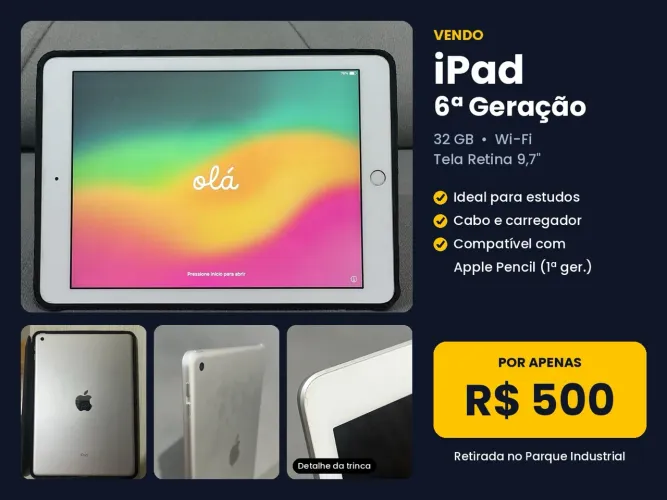 iPad 6ª Geração 32GB Wi-Fi Prata + Carregador - Ideal p/ Estudos