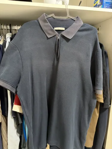 Polo Cinza Chumbo / Azul Escuro com Fecho de Zíper Zara - Tamanho XL / GG