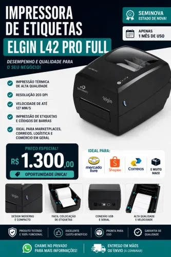 IMPRESSORA DE ETIQUETAS ELGIN L42 PRO FULL