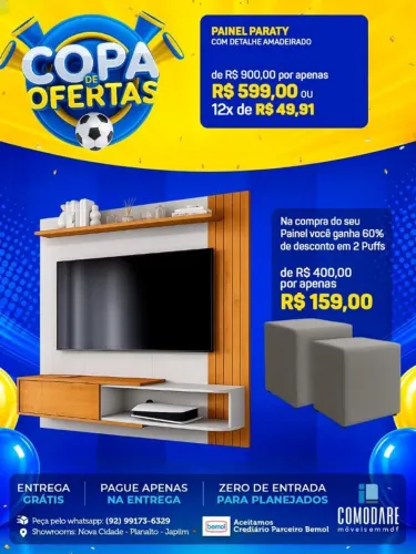 Painel Paraty Amadeirado para TV com Rack Suspenso