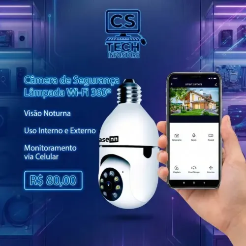 Câmera De Segurança Lâmpada Wi-fi 360° Full HD