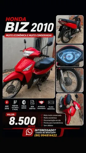 HONDA BIZ VERMELHA 2010, PARTIDA ELÉTRICA E PEDAL.