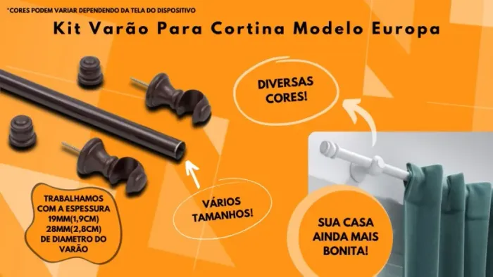 Kit Varão Para Cortina Modelo Europa Belchior (cores e tamanhos na descrição) 