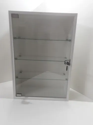 Vitrine MDF suspensa 20 x 44 x 64cm com prateleiras e porta de vidro 4mm