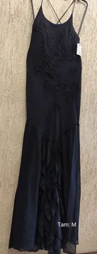 Vestido crepe com bordadoVintage longo