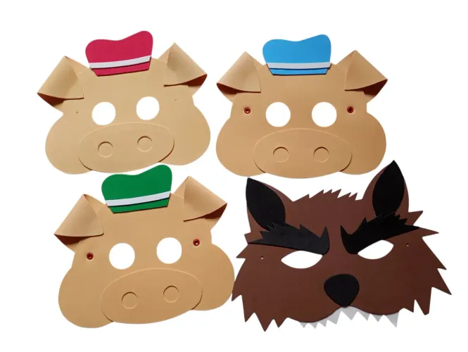 Máscaras de Eva - Três Porquinhos e Lobo Mau