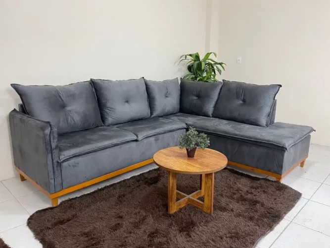 Sofá de Canto 2 x 3 Lugares Malibu Veludo- Entrega Rápida