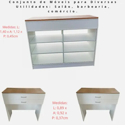 Conjunto de Móveis para Comércio - 1 Vitrine e 2 Aparadores Perfeito Estado de conservação