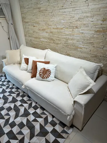 SOFÁ Ágata com molas ensacadas, 2,70m, , impermeabilizado, Boucle bege marfim