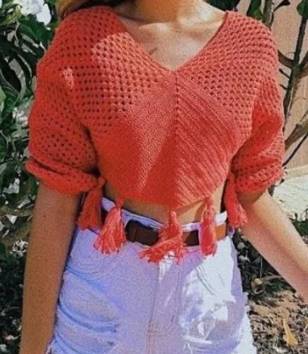 Blusa Cropped de Crochê Vermelha