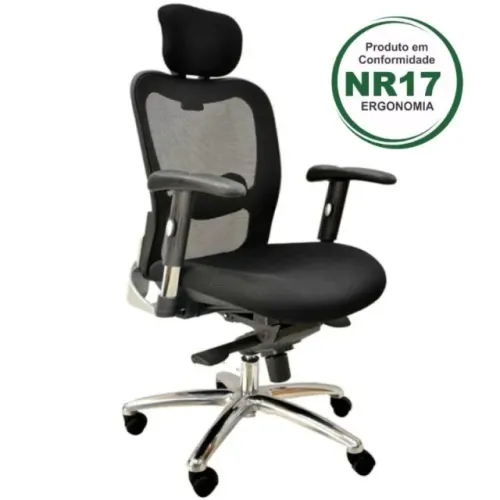Poltrona Presidente Tela MK-4002 Preta New Ergon Conforto Ergonômico Executivo Luxo 30014