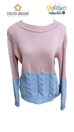 NOVA - Blusa manga longa - suéter de Tricot Rosa e Azul