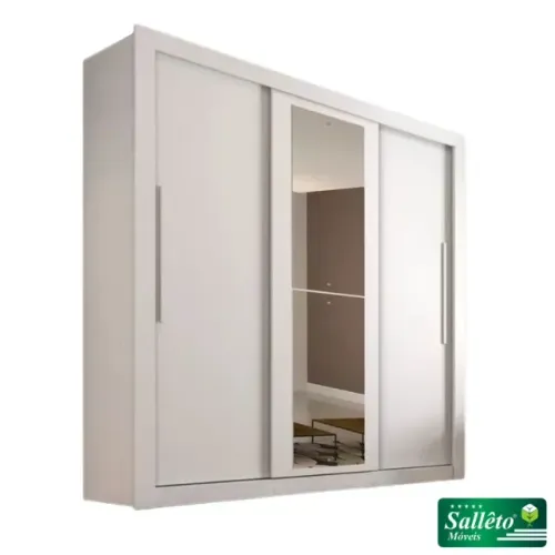 Guarda-Roupa 3 Portas New Panamá c/Espelho Tóquio Branco Sallêto - Entrega Rápida! 