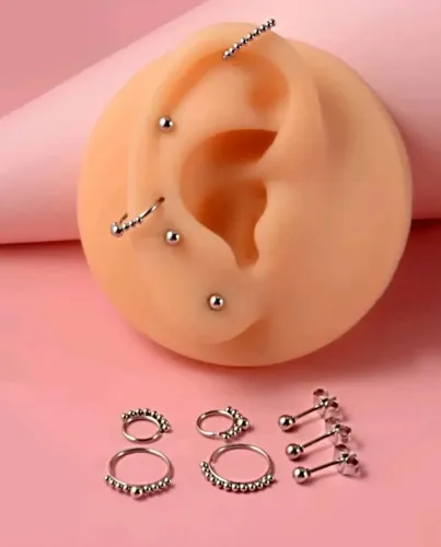 Kit com 12 Peças de Brincos e Piercings para Perfuração na Orelha