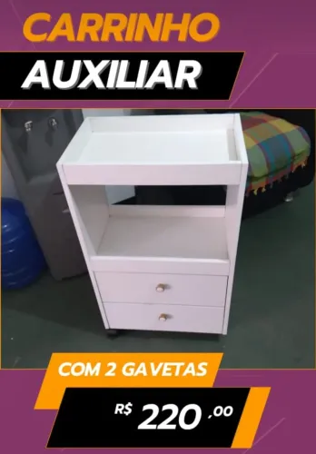 Carrinho auxiliar com 2 gavetas - Branco