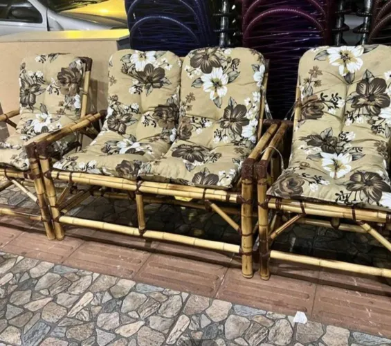 Conjunto de cadeiras de bambu com almofadas , entrega gratuita 