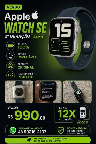 Apple Watch SE 2ª Geração 44mm - Bateria 100% - Impecável").
