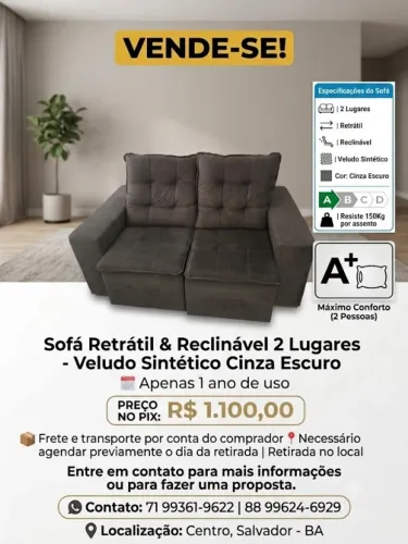 Sofá Retrátil e Inclinável 2 Lugares