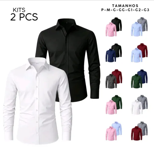 Kit 2 Camisas Sociais Slim Fit ? Corte Italiano ? Frete Grátis