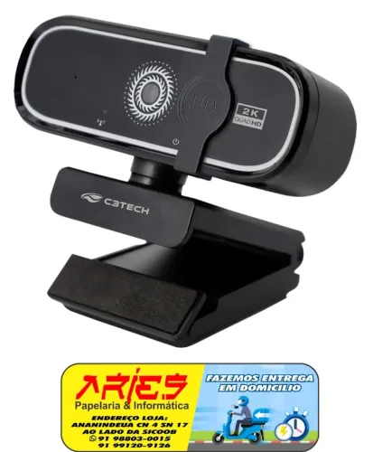WEBCAM 2K QHD C3TECH WB-200BK FOCO AUTOMÁTICO E MICROFONE EMBUTIDO