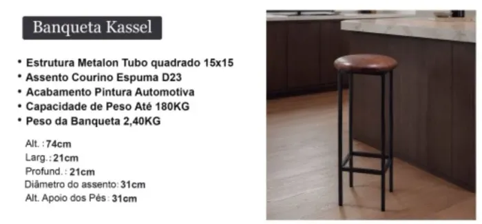 Banqueta alta Kassel acento em couro diversas cores 