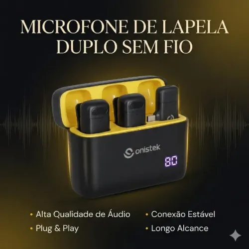 Microfone de Lapela Duplo Sem Fio Case Para Lightning MC816 Áudio Profissional 