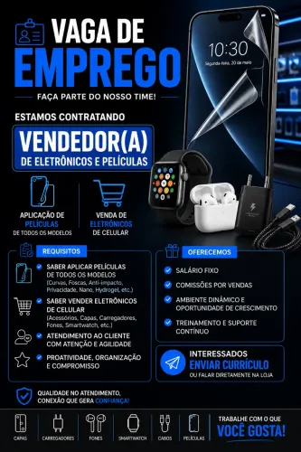 Vendedora ou vendedor de capinhas e película 