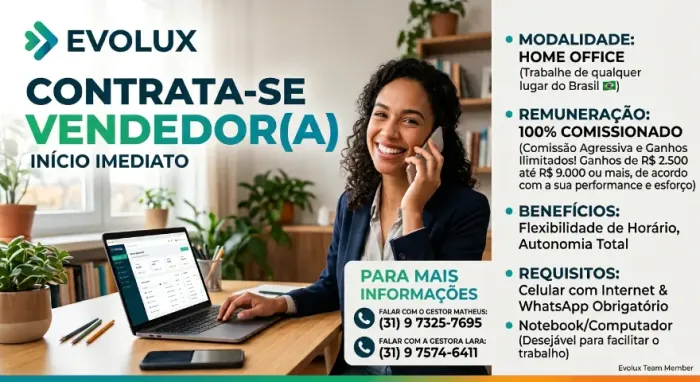 ? VAGA: VENDEDOR(A) AUTÔNOMO(A) - HOME OFFICE ?