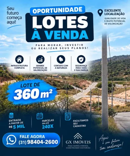 Lotes de 360m² Parcelado em até 240x