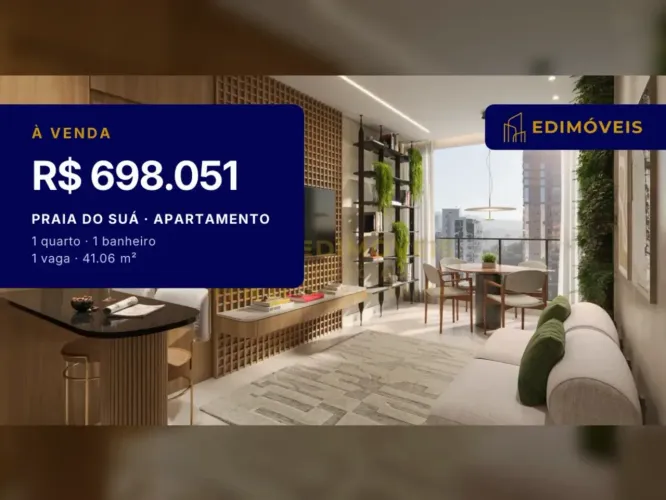 Praia do Suá: Apartamento 1 quarto moderno em condomínio, ideal para morar ou investir
