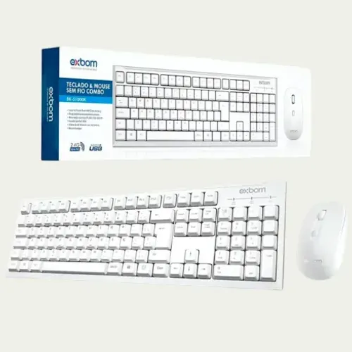 Kit Teclado e Mouse sem Fio 2.4GHz multimídia ABNT2 - BK-S1000K Branco