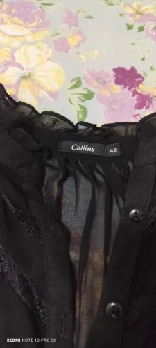 Blusa preta em crepe de seda Collins