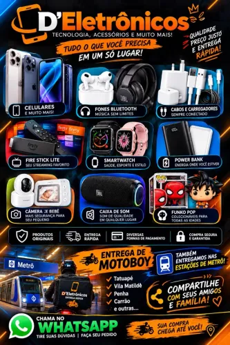 Fones Bluetooth, celulares, smartwach entre outros