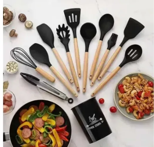 Jogo Utensílios Cozinha 12 Peças Silicone Colher Concha Cor