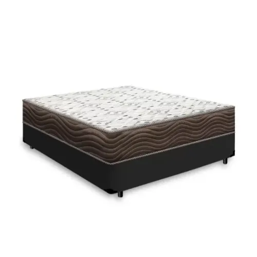 Base Casal Corino Preto + Colchão Ortobom D45 Ortopédico