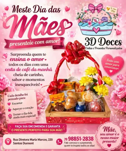 Cesta de café da manhã e chocolate e flores 