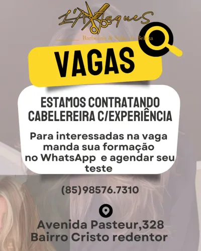 Vagas para cabelereira e Barbeiro